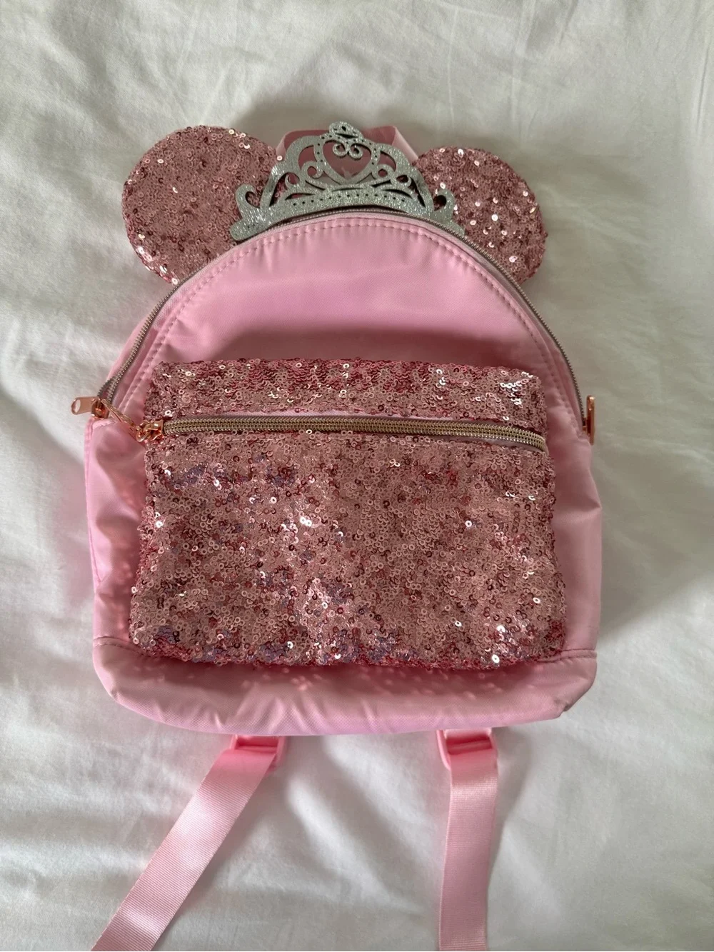 Disney Minnie Pink Sequined Minnie-Ears Kids Backpack with Tiara Accent